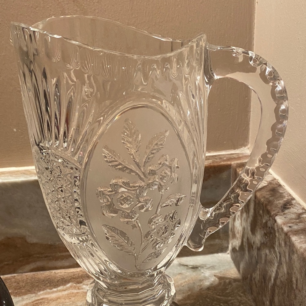 Vintage 24% Lead Crystal Footed Pitcher -“Flora” Collection By Zajecar